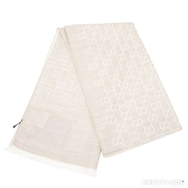 Buy Gucci GG Logo Wool Silk Scarf Sand 165904 3G646 9500 Pretty Box