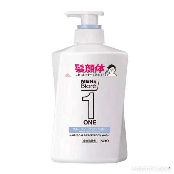 KAO Biore Men's ONE All-in-One Hair/Scalp/Face/Body Wash 480ml Fresh Fruity Savon