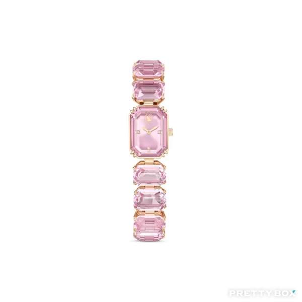 Swarovski 施華洛世奇 5630837 方形切割粉紅色水晶手鍊不銹鋼手錶 (瑞士製造)