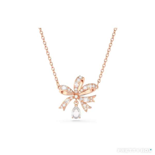 Swarovski 施華洛世奇 5656741,Volta 項鏈 蝴蝶結, 細碼, 白色, 鍍玫瑰金色調
