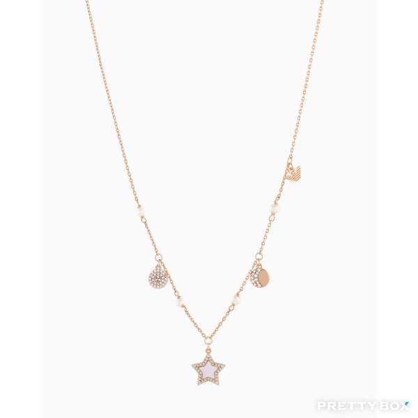 Emporio Armani EGS3106221 鍍玫瑰金色銅製星星月亮珍珠閃石女士項鍊