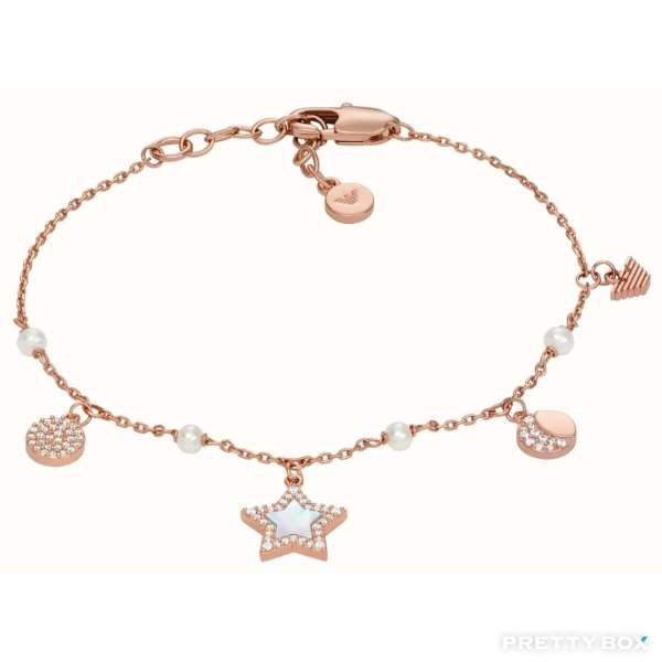 Emporio Armani EGS3107221 鍍玫瑰金色銅製星星月亮珍珠閃石女士手鏈